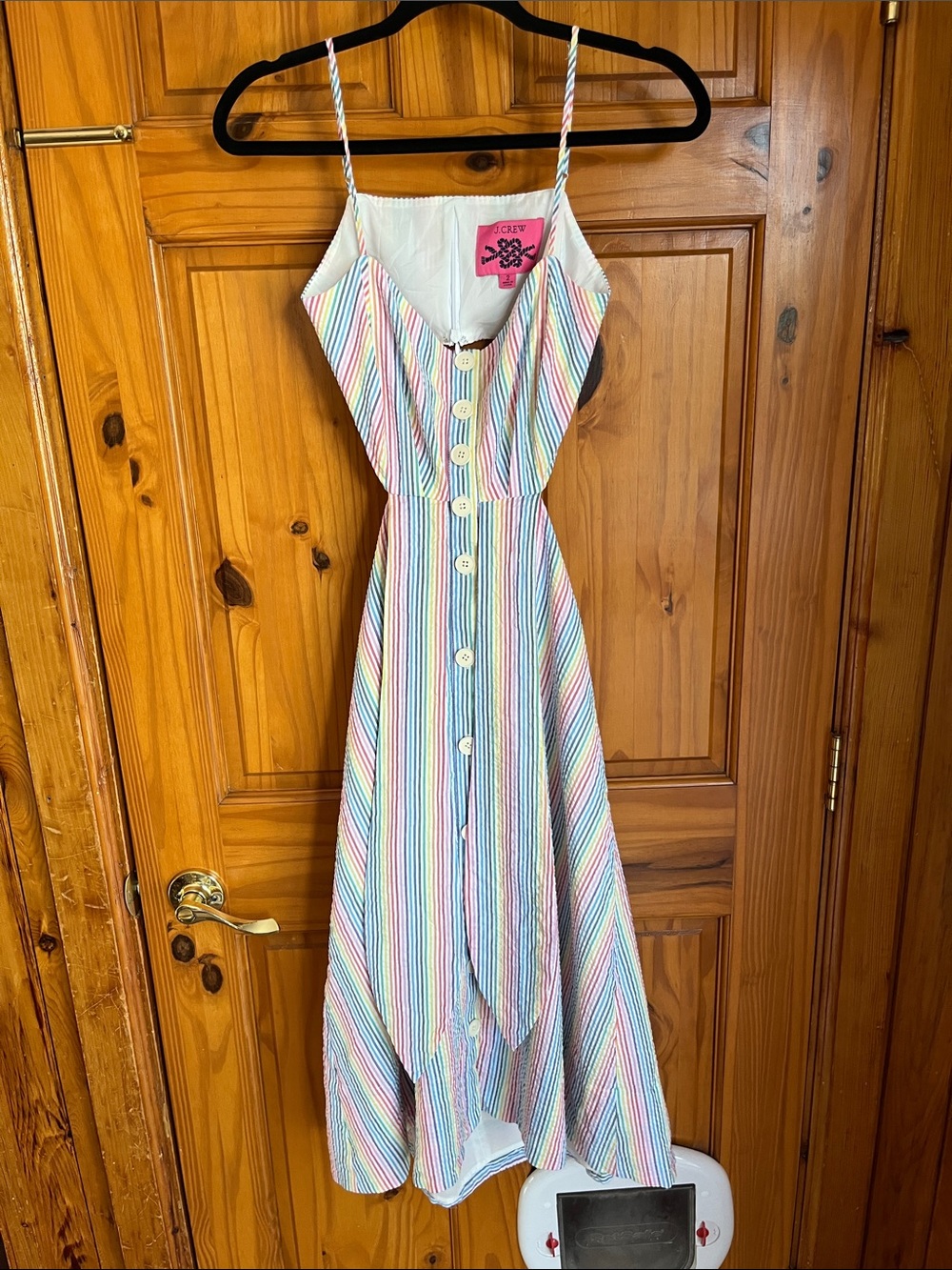 J. Crew Pastel Rainbow Striped Midi Dress with Buttons